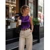 Zeagoo Womens Satin Tank Tops Sleeveless Blouses Dressy Casual Work Shirts(Purple)