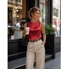 Zeagoo Womens Satin Tank Tops Sleeveless Blouses Dressy Casual Work Shirts(Red)
