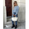 Zeagoo Womens Sweaters Long Sleeve Crew Neck Ribbed Knit Tops Fall Clothes(A Light Blue)