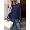 Zeagoo Womens Sweaters Long Sleeve Crew Neck Ribbed Knit Tops Fall Clothes(A Navy Blue)