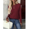Zeagoo Womens Sweaters Long Sleeve Crew Neck Ribbed Knit Tops Fall Clothes(A Wine Red)