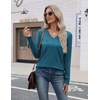 Zeagoo Womens V Neck Sweaters Long Sleeve Lightweight with Buttons Oufits(Blue)