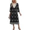 Zeagoo 3/4 Sleeve Dress for Women Midi Dresses V Neck Lace Casual Sundress(Black Printed)