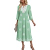 Zeagoo 3/4 Sleeve Dress for Women Midi Dresses V Neck Lace Casual Sundress(Green Floral)