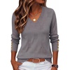 Zeagoo Womens V Neck Sweaters Long Sleeve Lightweight with Buttons Oufits(Gray)