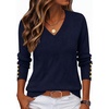 Zeagoo Womens V Neck Sweaters Long Sleeve Lightweight with Buttons Oufits(Navy Blue)