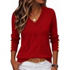 Zeagoo Womens V Neck Sweaters Long Sleeve Lightweight with Buttons Oufits(Red)