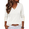 Zeagoo Womens V Neck Sweaters Long Sleeve Lightweight with Buttons Oufits(White)