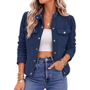Zeagoo Faux Suede Cropped Jackets for Women Trendy Fall Shackets Coats(Navy)