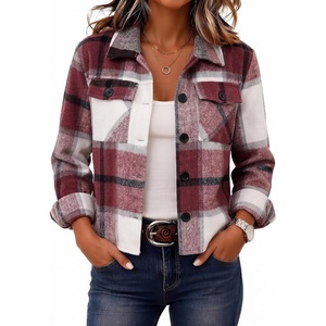 Zeagoo Flannels for Women Cropped Shacket Jacket Fashion Plaid Fall Coat(Ydl3)