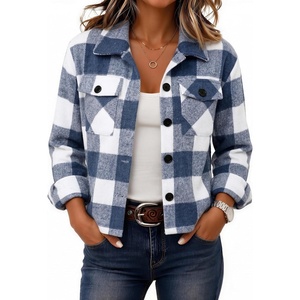 Zeagoo Flannels for Women Cropped Shacket Jacket Fashion Plaid Fall Coat(Z-gw19)