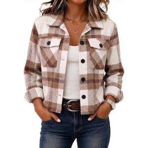 Zeagoo Flannels for Women Cropped Shacket Jacket Fashion Plaid Fall Coat(Z_gw20)