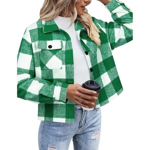 Zeagoo Flannels for Women Cropped Shacket Jacket Fashion Plaid Fall Coat(Z-gw22)