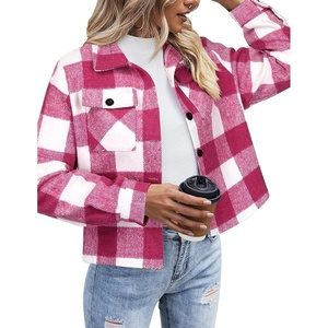 Zeagoo Flannels for Women Cropped Shacket Jacket Fashion Plaid Fall Coat(Z-gw24)