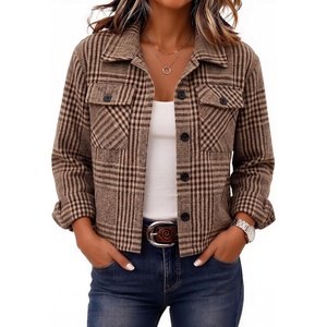 Zeagoo Flannels for Women Cropped Shacket Jacket Fashion Plaid Fall Coat(Z-gz293)