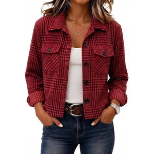 Zeagoo Flannels for Women Cropped Shacket Jacket Fashion Plaid Fall Coat(Z-gz383)