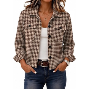 Zeagoo Flannels for Women Cropped Shacket Jacket Fashion Plaid Fall Coat(Z-jh459)
