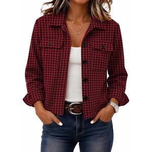 Zeagoo Flannels for Women Cropped Shacket Jacket Fashion Plaid Fall Coat(Z-jh743)