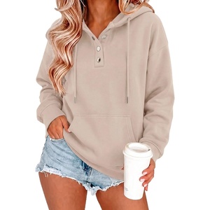 Zeagoo Hoodies for Women Casual Button Sweatshirt Oversized Fall Clothes(Champagne Beige)