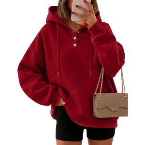 Zeagoo Hoodies for Women Casual Button Sweatshirt Oversized Fall Clothes(Red)