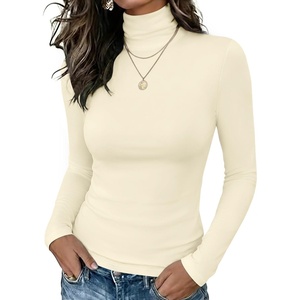 Zeagoo Long Sleeve Mock Neck Tops Slim Fit Shirt Fleece Lined Thermal Tee(Beige)