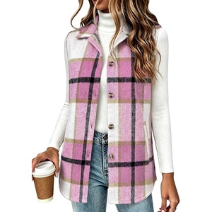 Zeagoo Plaid Vest for Women Flannel Jackets Sleeveless Button Down Shirts(Hot Pink-gz795)
