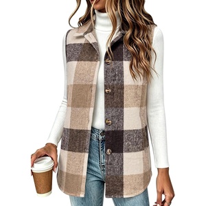 Zeagoo Plaid Vest for Women Flannel Jackets Sleeveless Button Down Shirts(Khaki-gz798)