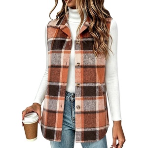 Zeagoo Plaid Vest for Women Flannel Jackets Sleeveless Button Down Shirts(Orange-gz526)