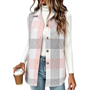 Zeagoo Plaid Vest for Women Flannel Jackets Sleeveless Button Down Shirts(Pink-gz799)