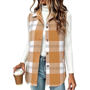 Zeagoo Plaid Vest for Women Flannel Jackets Sleeveless Button Down Shirts(Yellow-gw578)
