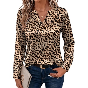 Zeagoo Satin Blouses for Women Silk Tops Long Sleeve Shirts Fall Clothes(Leopard Print)