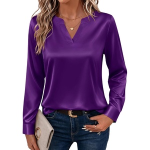 Zeagoo Satin Blouses for Women Silk Tops Long Sleeve Shirts Fall Clothes(Purple)