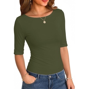 Zeagoo Womens Half Sleeve Tops Boat Neck Tee Shirt Business Casual Blouses(Army Green)