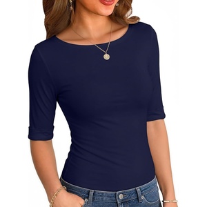 Zeagoo Womens Half Sleeve Tops Boat Neck Tee Shirt Business Casual Blouses(Navy Blue)