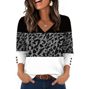 Zeagoo Womens Long Sleeve Tops V Neck T Shirts Dressy Casual Blouse(Black White Leopard)