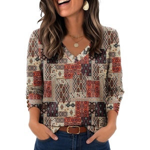 Zeagoo Womens Long Sleeve Tops V Neck T Shirts Dressy Casual Blouse(Brown Color)