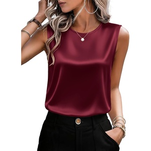 Zeagoo Womens Satin Tank Tops Sleeveless Blouses Dressy Casual Work Shirts(Dark Red)