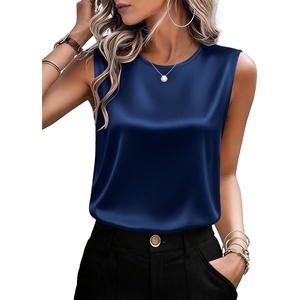 Zeagoo Womens Satin Tank Tops Sleeveless Blouses Dressy Casual Work Shirts(Navy Blue)