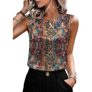 Zeagoo Womens Satin Tank Tops Sleeveless Blouses Dressy Casual Work Shirts(Printed Mz721)