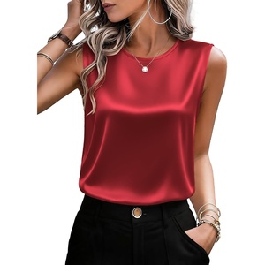 Zeagoo Womens Satin Tank Tops Sleeveless Blouses Dressy Casual Work Shirts(Red)
