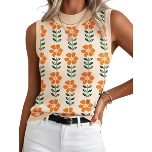Zeagoo Womens Sleeveless Tops Turtleneck Sweater Business Casual Outfits(A2-floral Apricot)
