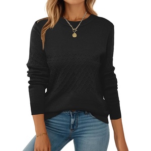 Zeagoo Womens Sweaters Long Sleeve Crew Neck Ribbed Knit Tops Fall Clothes(A Black)