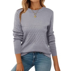 Zeagoo Womens Sweaters Long Sleeve Crew Neck Ribbed Knit Tops Fall Clothes(A Grey)
