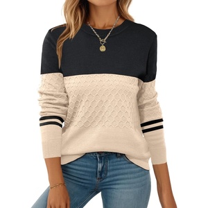 Zeagoo Womens Sweaters Long Sleeve Crew Neck Ribbed Knit Tops Fall Clothes(Colorblock 724)