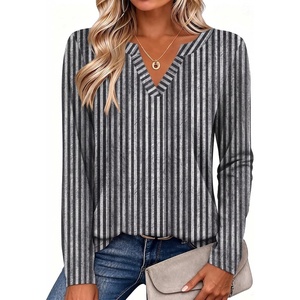 Zeagoo Womens Tops Long Sleeve V Neck Tee Shirts Cute Dressy Casual(Black Stripes Tz530)
