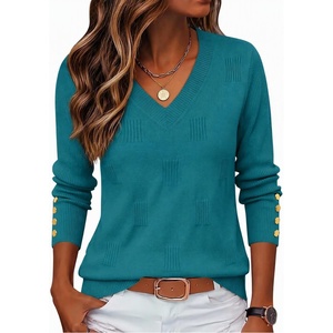 Zeagoo Womens V Neck Sweaters Long Sleeve Lightweight with Buttons Oufits(Blue)