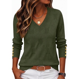 Zeagoo Womens V Neck Sweaters Long Sleeve Lightweight with Buttons Oufits(Green)