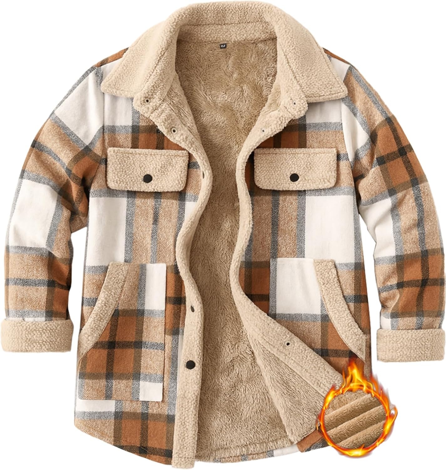 image:imageZEAGOO Womens Flannel Jacket Fleece Lined Shacket Fall Outfits Plaid SherpaApricot