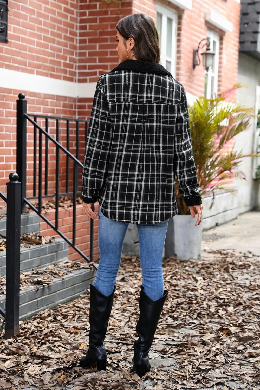 image:imageZEAGOO Womens Flannel Jacket Fleece Lined Shacket Fall Outfits Plaid SherpaBlack