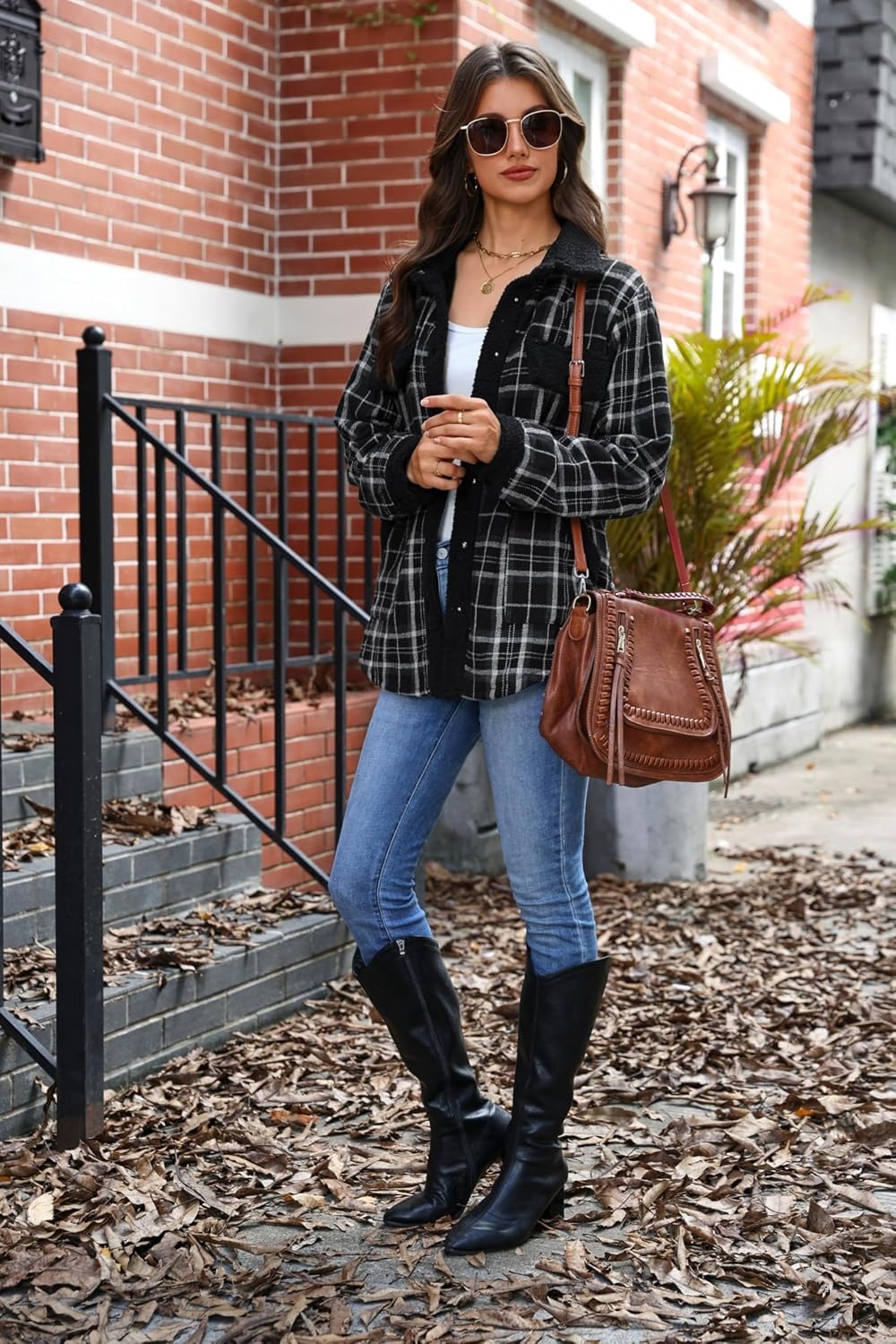image:imageZEAGOO Womens Flannel Jacket Fleece Lined Shacket Fall Outfits Plaid SherpaBlack